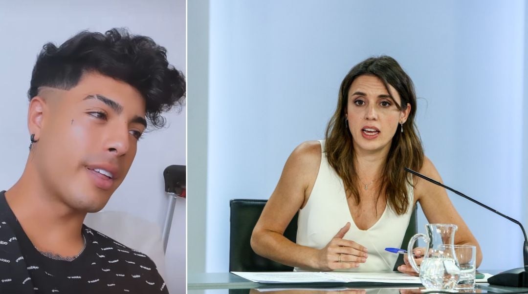 El &#039;tiktoker&#039; Naim Darrechi y la ministra de Igualdad, Irene Montero.