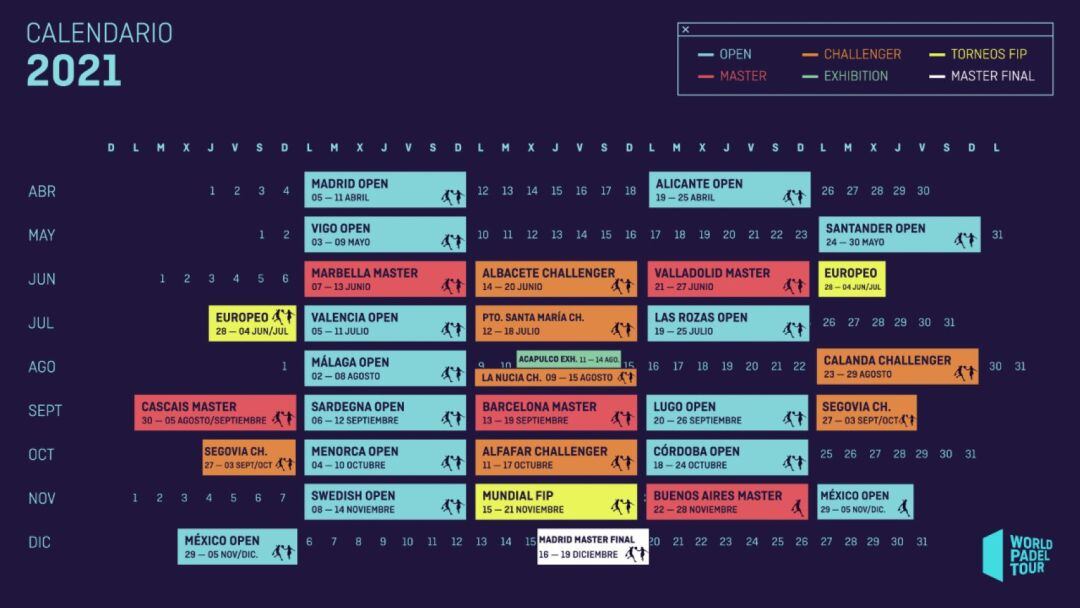El calendario del World Pádel Tour