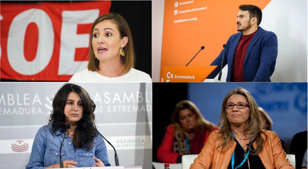 De arriba abajo de izquierda a derecha: Lara Garlitos del PSOE,David Salazar de Ciudadanos, Irene de Miguel de Unidas por Extremadura y Cristina Teniente del PP.