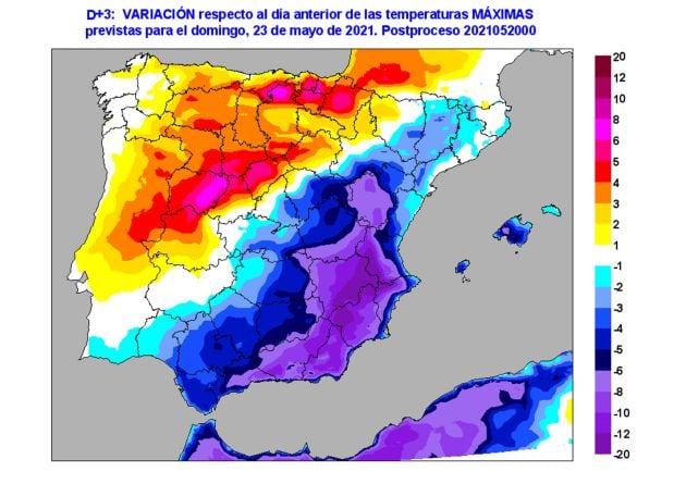 Previsión de bajón térmico para el domingo 23 de mayo.