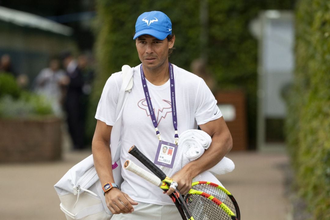 Rafa Nadal antes de un entrenamiento en Wimbledon.