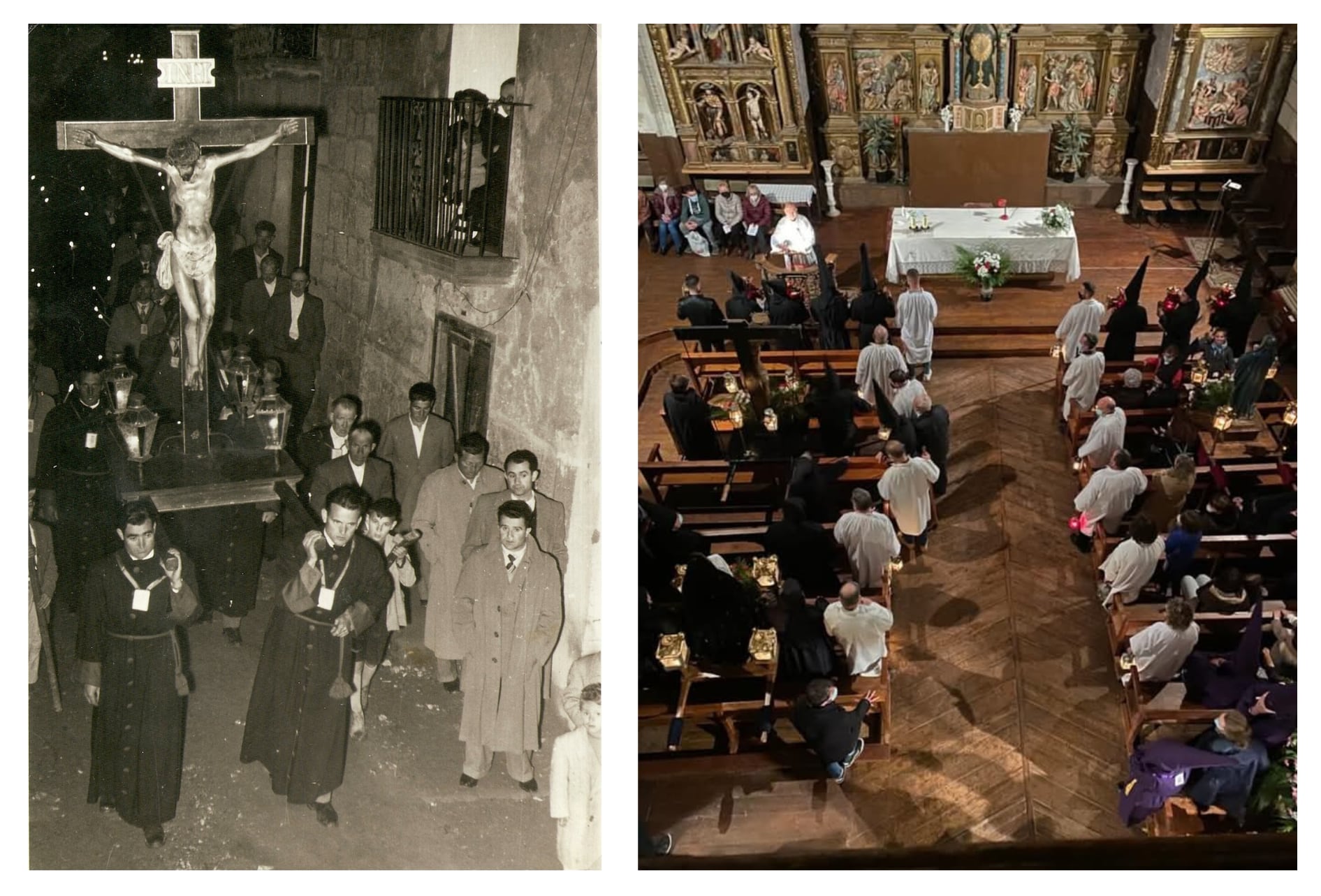 Semana Santa en Uncastillo (izquierda) y Luesia (derecha)