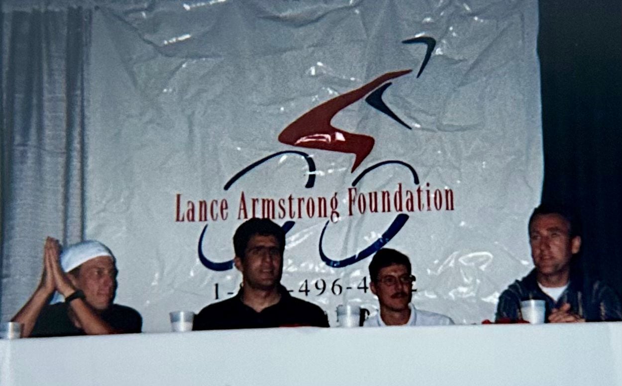 Con Miguel Indurain y Lance Armstrong durante la presentación de la Fundación del ciclista norteamericano