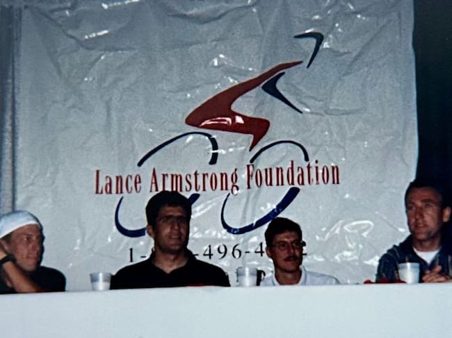 Con Miguel Indurain y Lance Armstrong durante la presentación de la Fundación del ciclista norteamericano