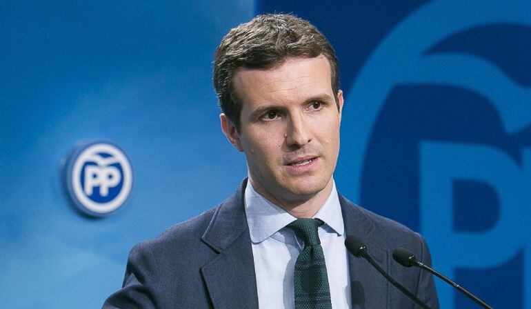 Rueda de prensa del vicesecretario de Comunición del PP, Pablo Casado