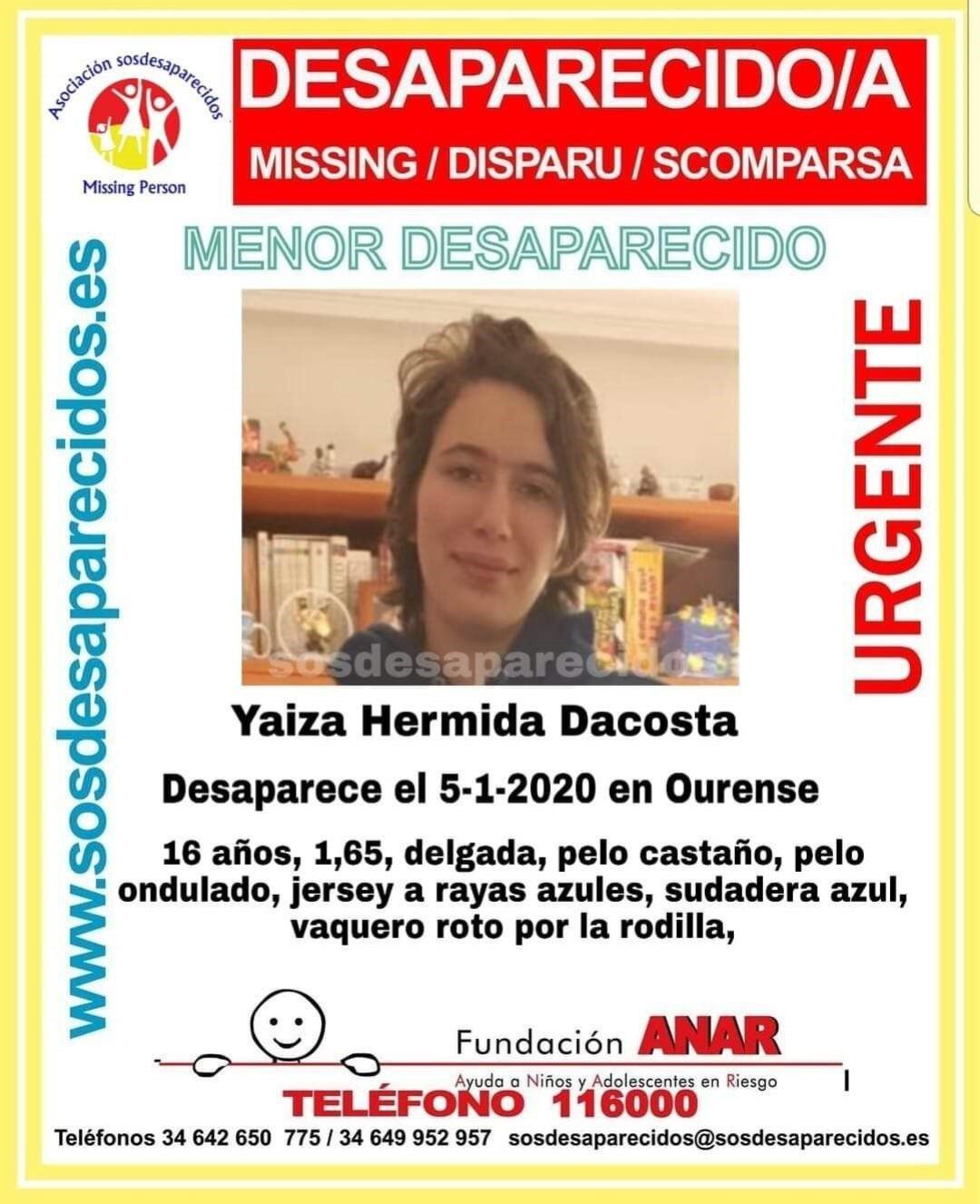 Se llama Yaiza Hermida Dacosta, mide 1,65 metros, es de complexión delgada y tiene el pelo ondulado y castaño