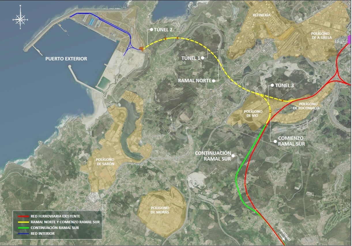 Plano del tren al puerto exterior de A Coruña