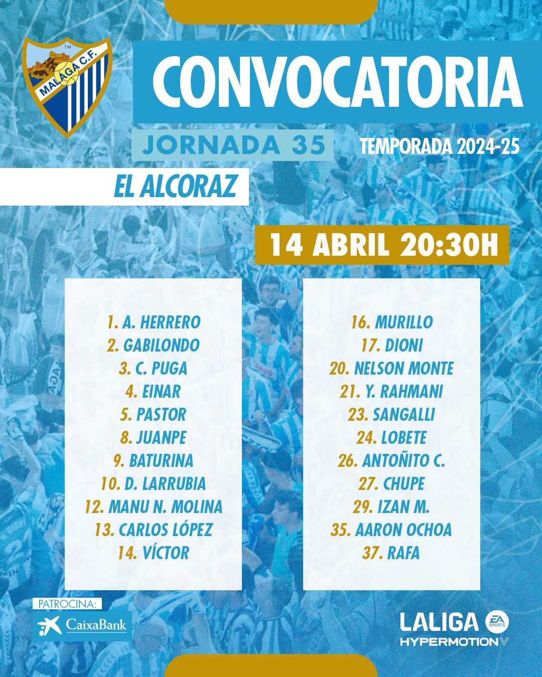 Convocatoria del Málaga para Huesca