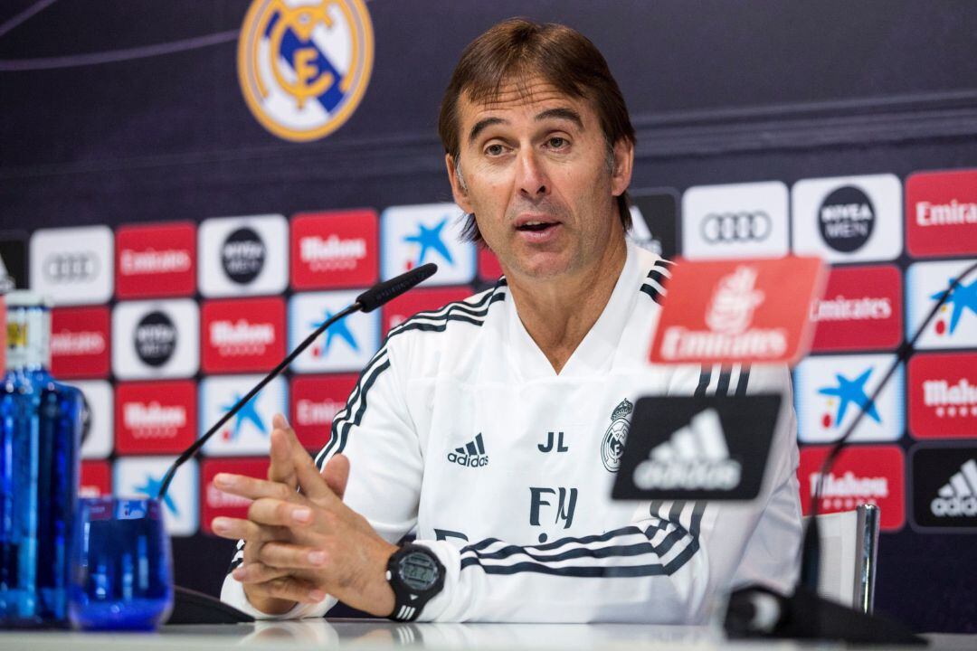 El entrenador del Real Madrid, Julen Lopetegui, durante la rueda de prensa.