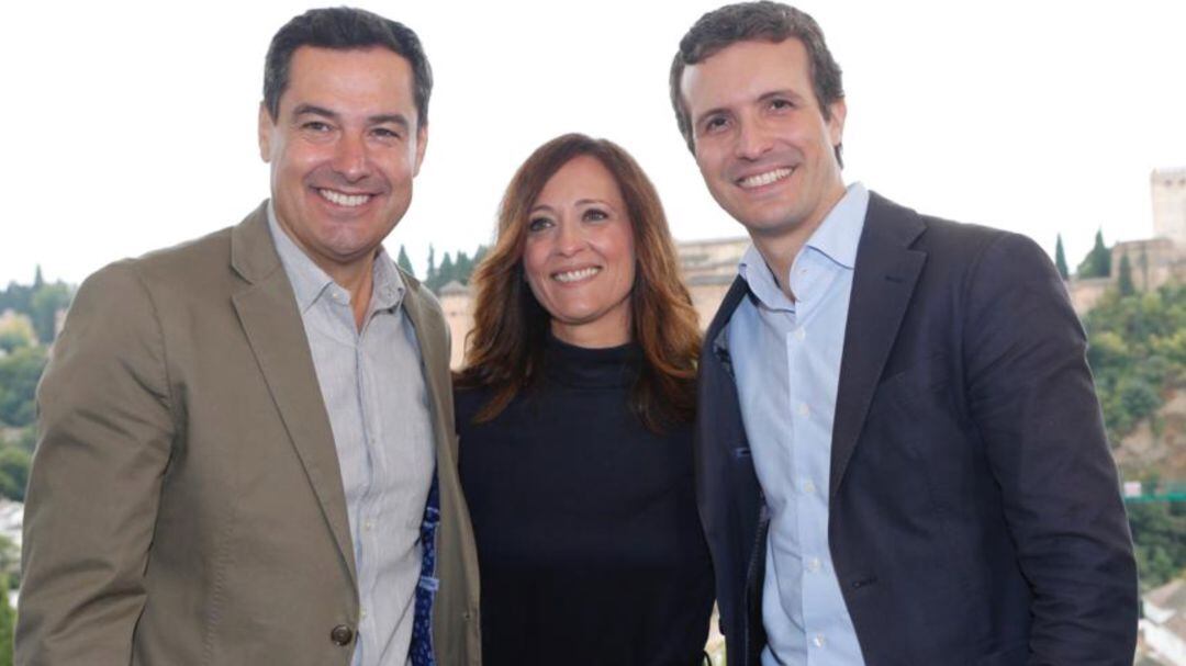Juan Manuel Moreno, Maribel Lozano y Pablo Casado.