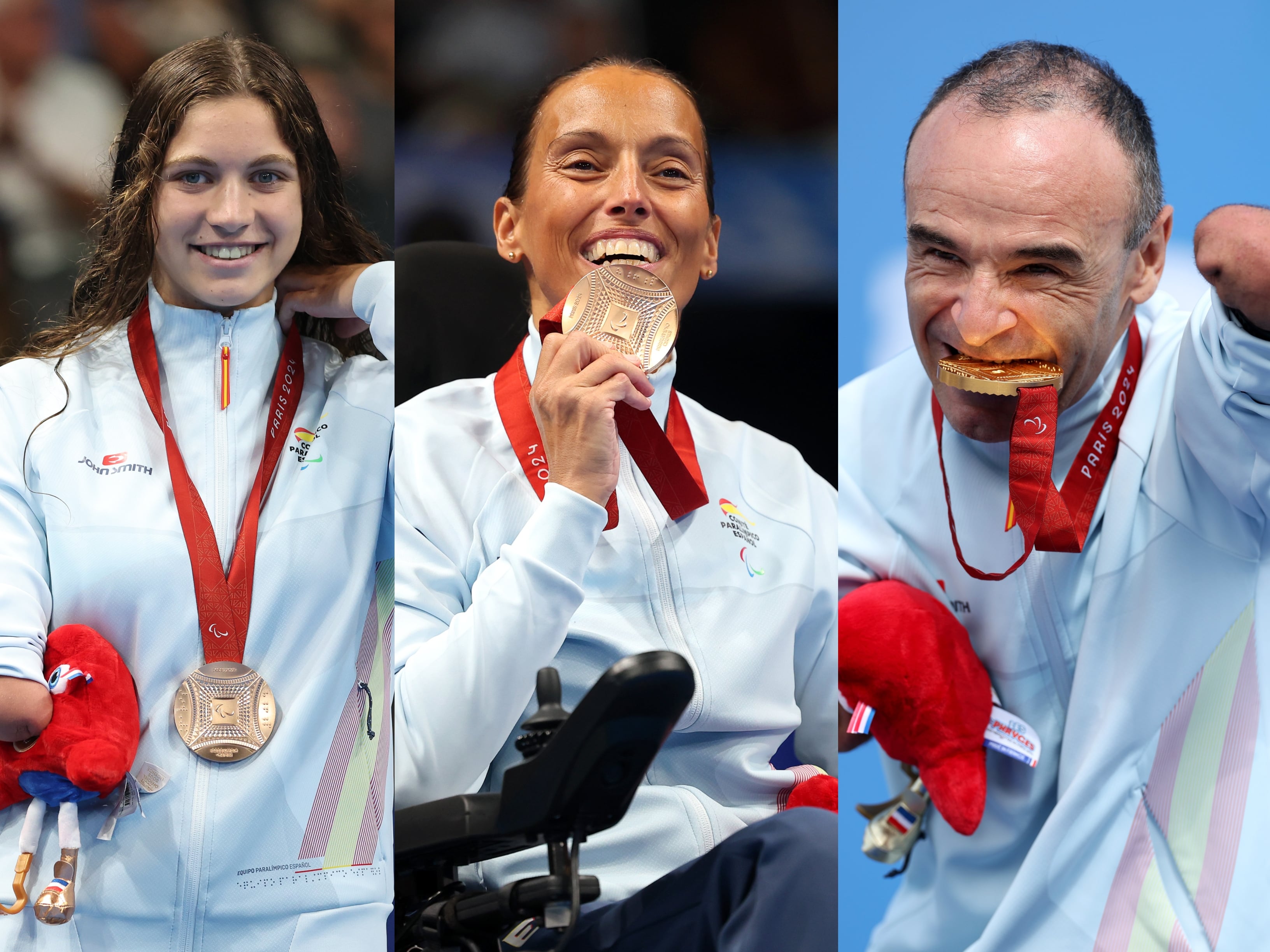 Dmytriv, Perales y Ten celebrando sus medallas en los Juegos Paralímpicos.