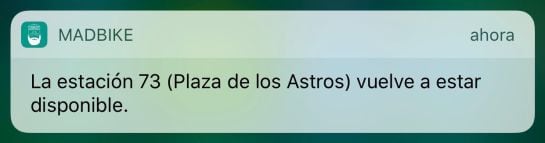 Notificaciones cuando una estación de BiciMad vuelve a estar disponible.