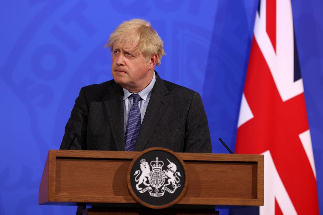 El primer ministro británico, Boris Johnson, durante una rueda de prensa para informar de la evolución del coronavirus en el país