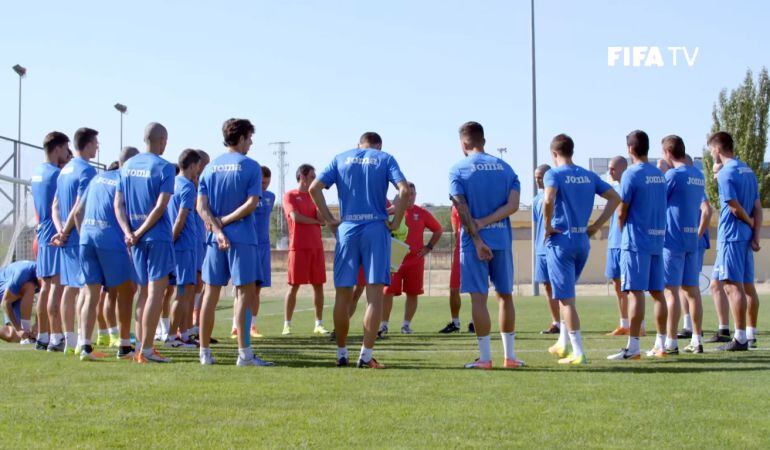 Los jugadores del Leganés durante un momento del reportaje grabado por la FIFA