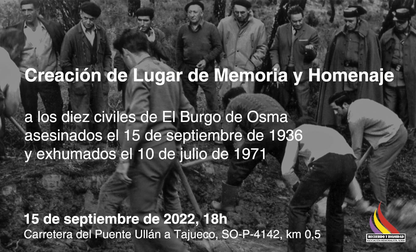 Cartel del acto de la creación del Lugar de Memoria y Homenaje en Bayubas de Abajo.