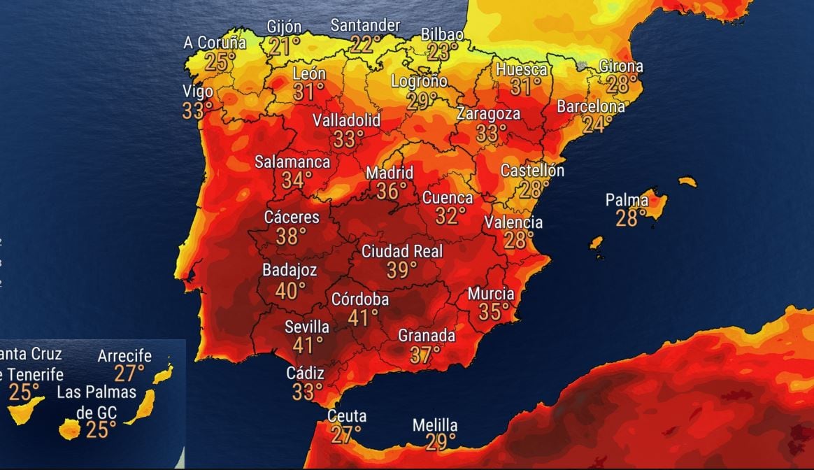 Mapa de temperaturas de este jueves en España