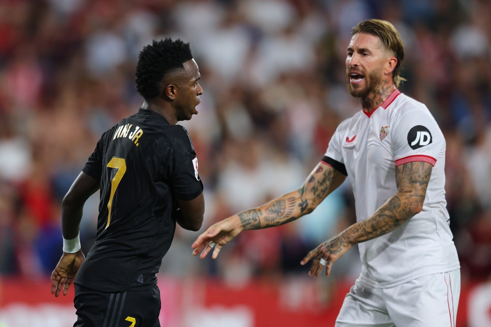 Sergio Ramos y Vinicius Júnior en el partido de esta temporada entre el Sevilla FC y el Real Madrid disputado en el Sánchez Pijzuán