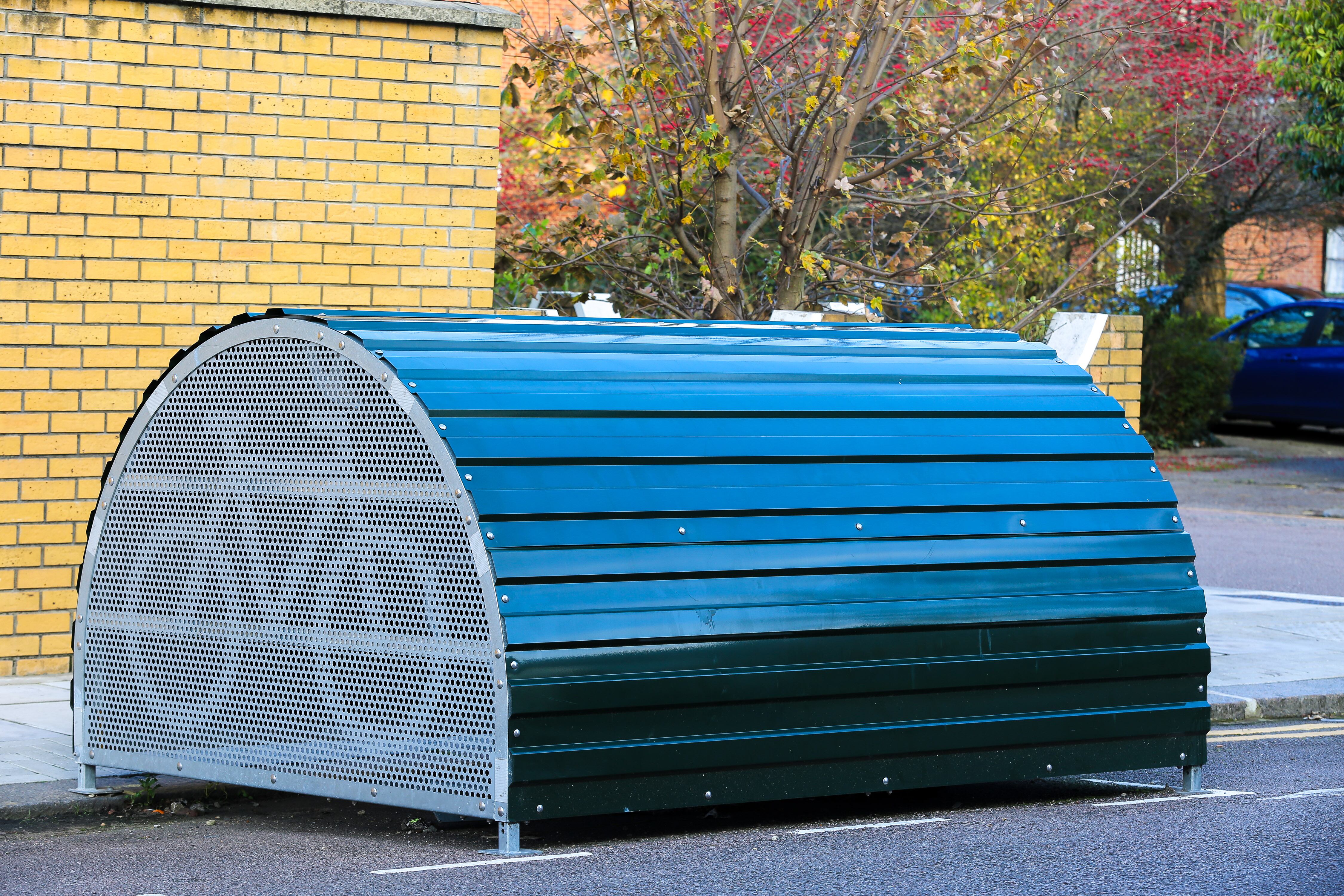 LONDON, UNITED KINGDOM - 2020/11/21: A secure cycle storage unit on a street in London, UK. (Photo by Dinendra Haria/SOPA Images/LightRocket via Getty Images)