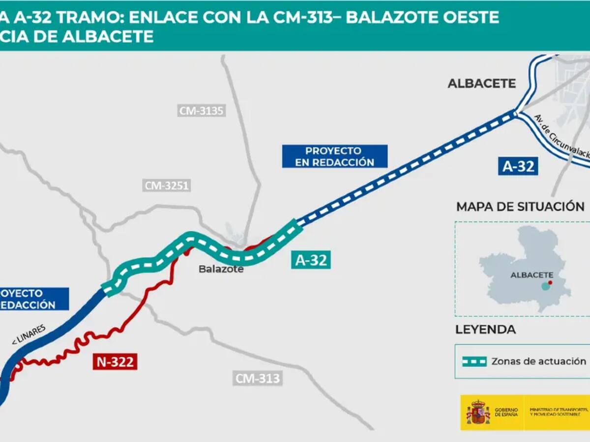 Transportes adjudica por 97 millones de euros las obras del tramo de la autovía A-32 entre el enlace CM-313 y Balazote Oeste