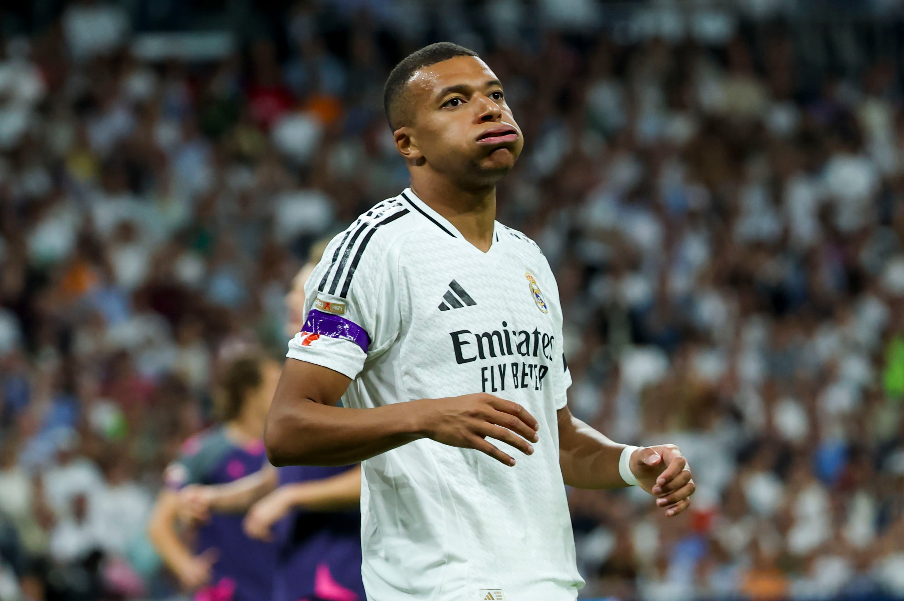 El delantero francés del Real Madrid Kylian Mbappé, durante el encuentro correspondiente a la sexta jornada de Laliga EA Sports entre Real Madrid y Espanyol en el estadio Santiago Bernábeu