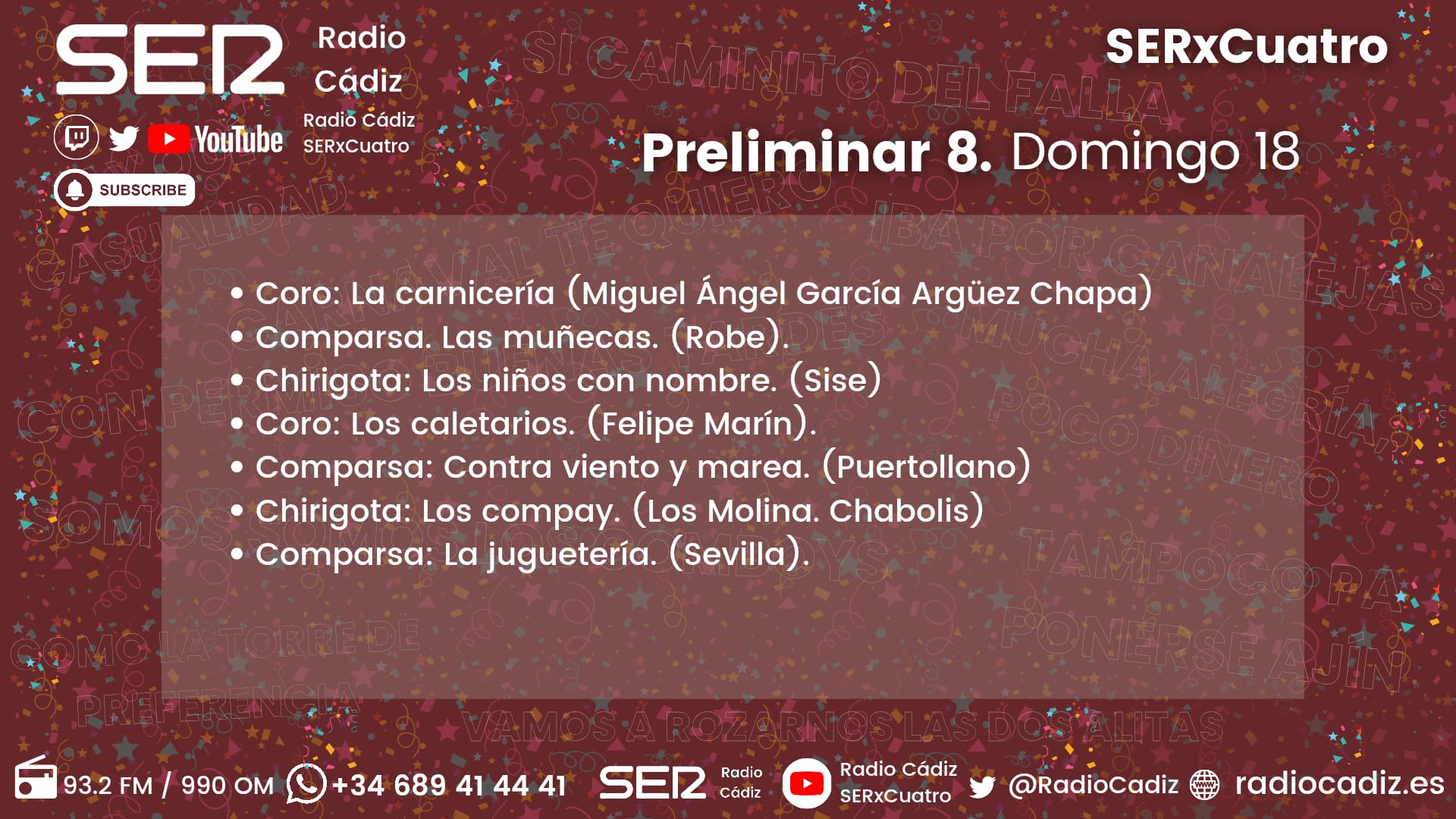 Orden de actuación de la octava preliminar del COAC 2026.