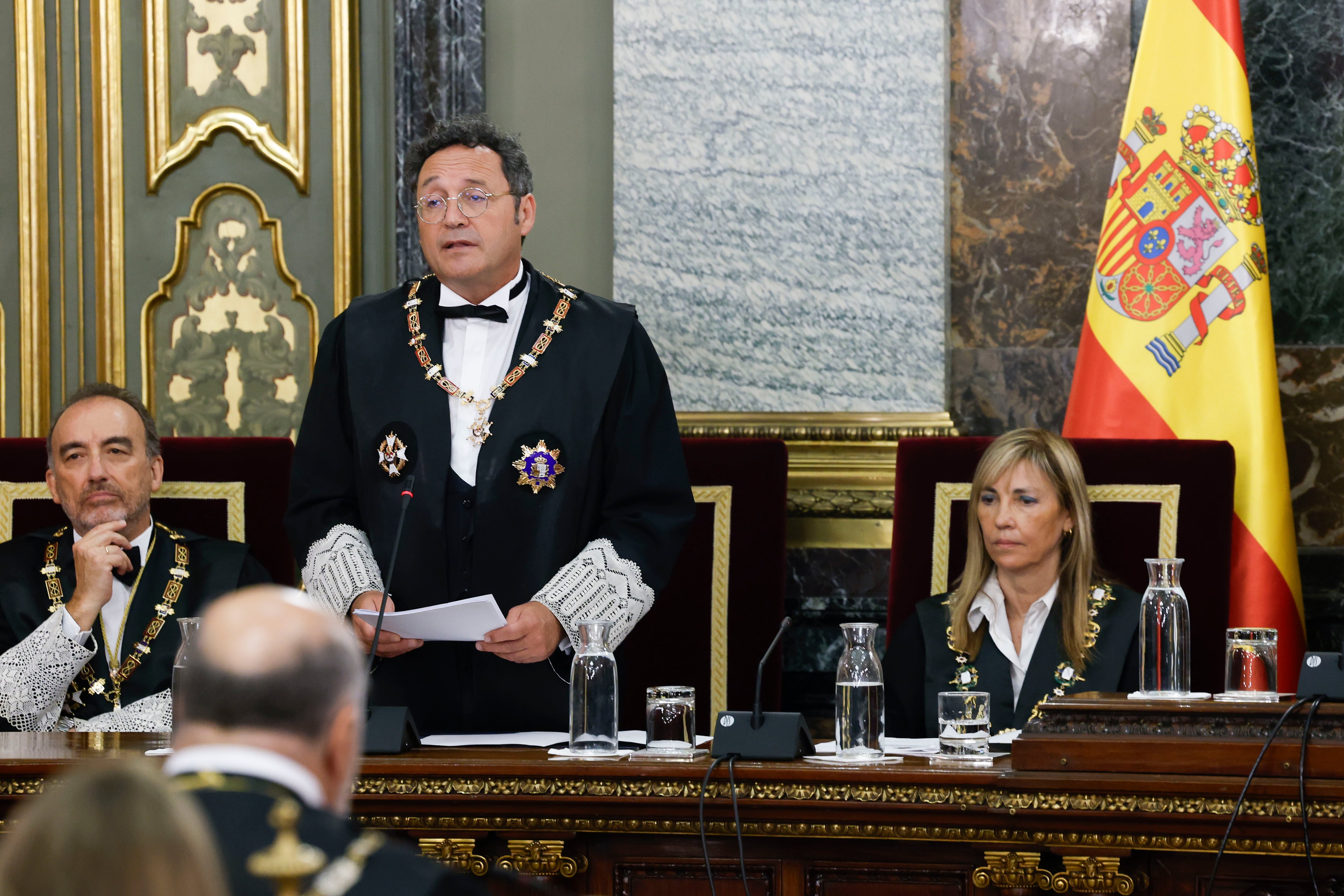 MADRID, 05/09/2024.-El fiscal general del Estado Álvaro García, y la presidenta del CGPJ Isabel Perelló, en el Tribunal Supremo este jueves donde se celebra el acto de apertura del año judicial.