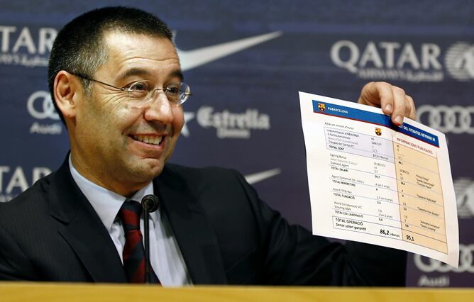 Bartomeu muestra el resumen con los conceptos del fichaje de Neymar.