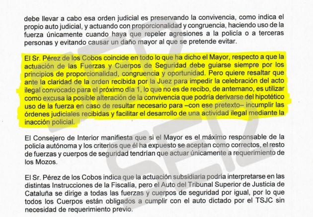 La SER accede en exclusiva al acta de reunión de la junta de seguridad catalana