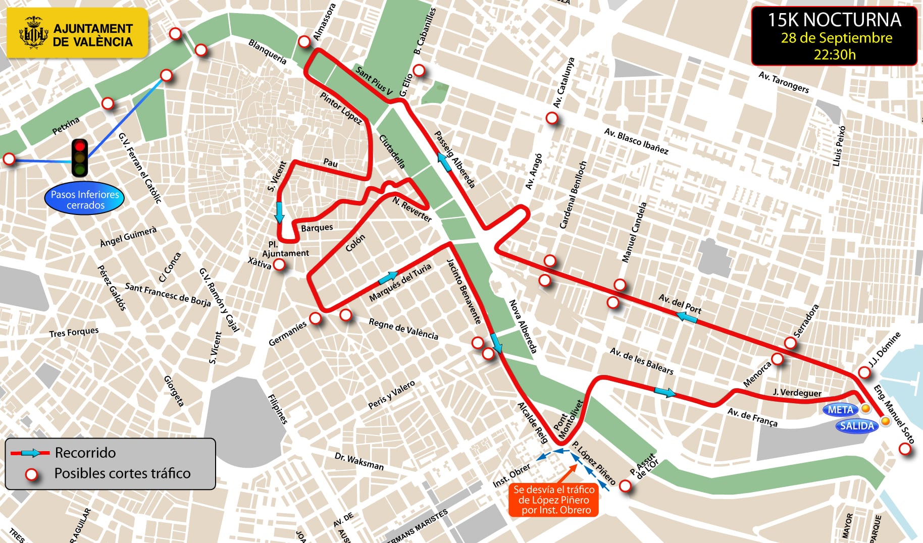 Consulta los cortes de tráfico con motivo de la carrera 15k nocturna de València