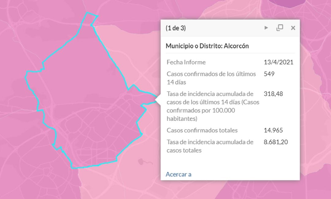 Situación epidemiologica en Alcorcón a 13 de abril de 2021