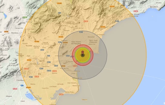 Simulación de una explosión nuclear de 10 megatones sobre Alicante.