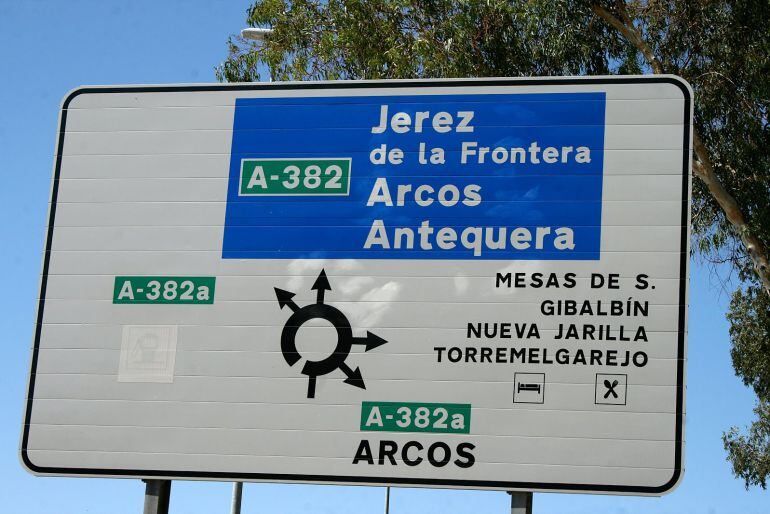 Imagen del cartel de la A-382 Jerez-Antequera