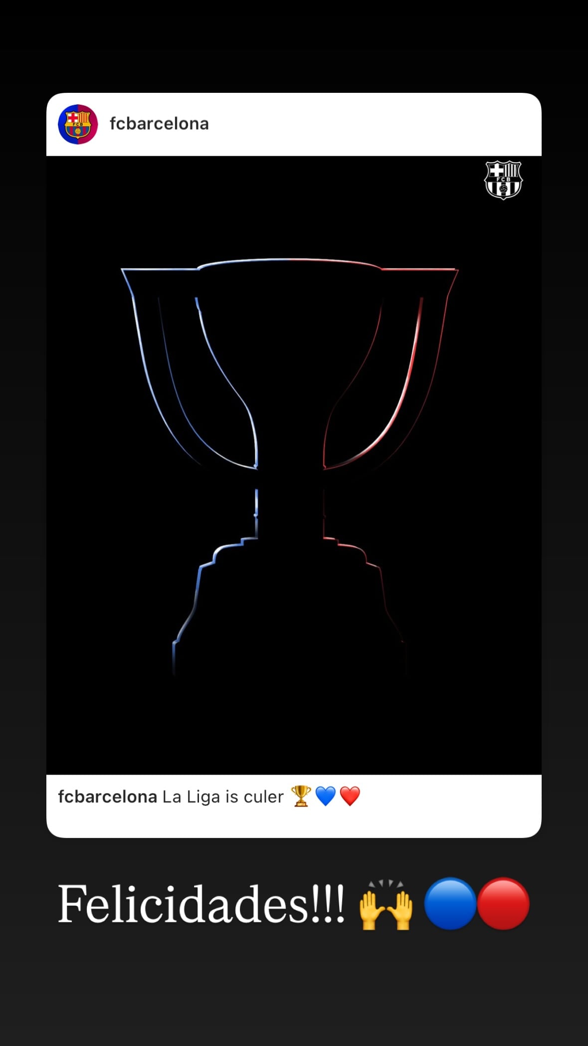 Lionel Messi felicita al FC Barcelona por su título de Liga 2024/25