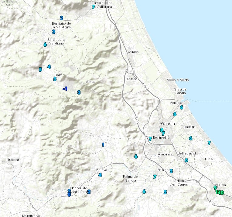 Temperaturas mínimas registradas esta pasada noche en La Safor.