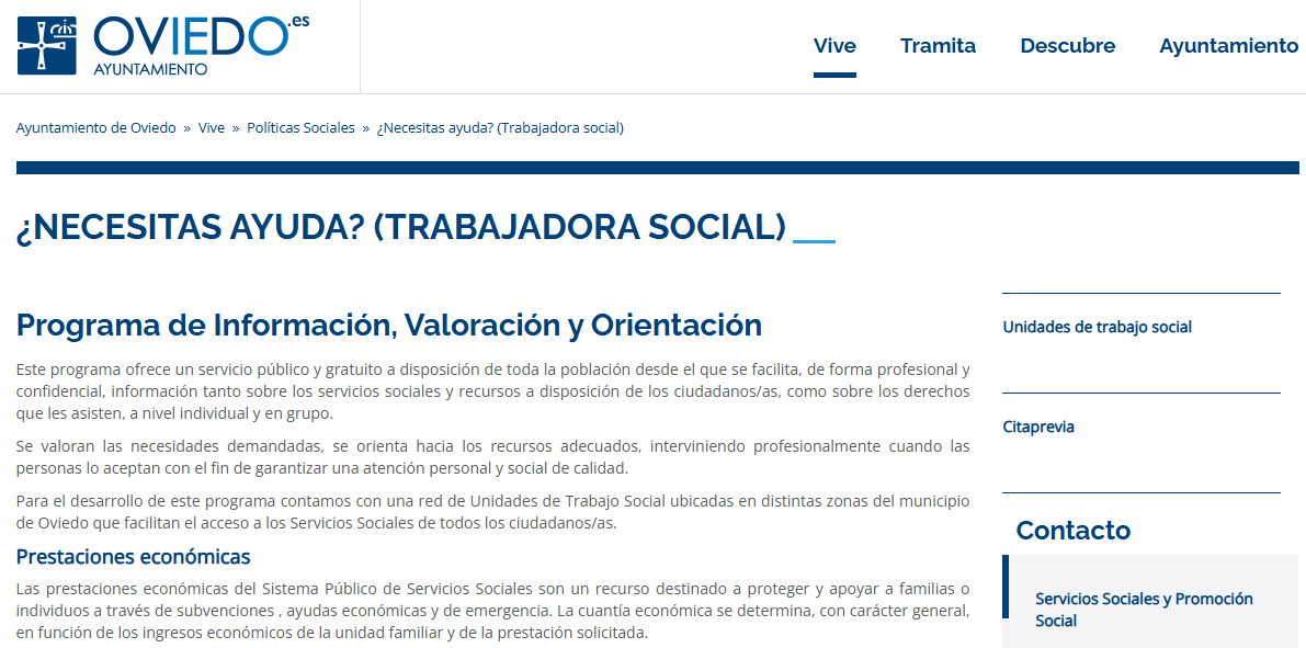 Sitio web de los Servicios Sociales del Ayuntamiento de Oviedo