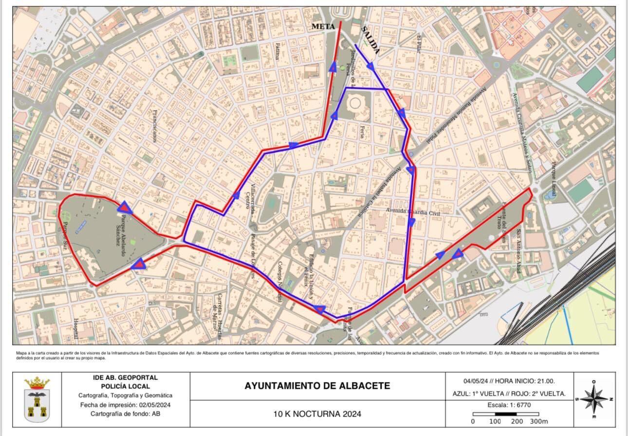 Mapa del recorrido de la 10K nocturna de Albacete