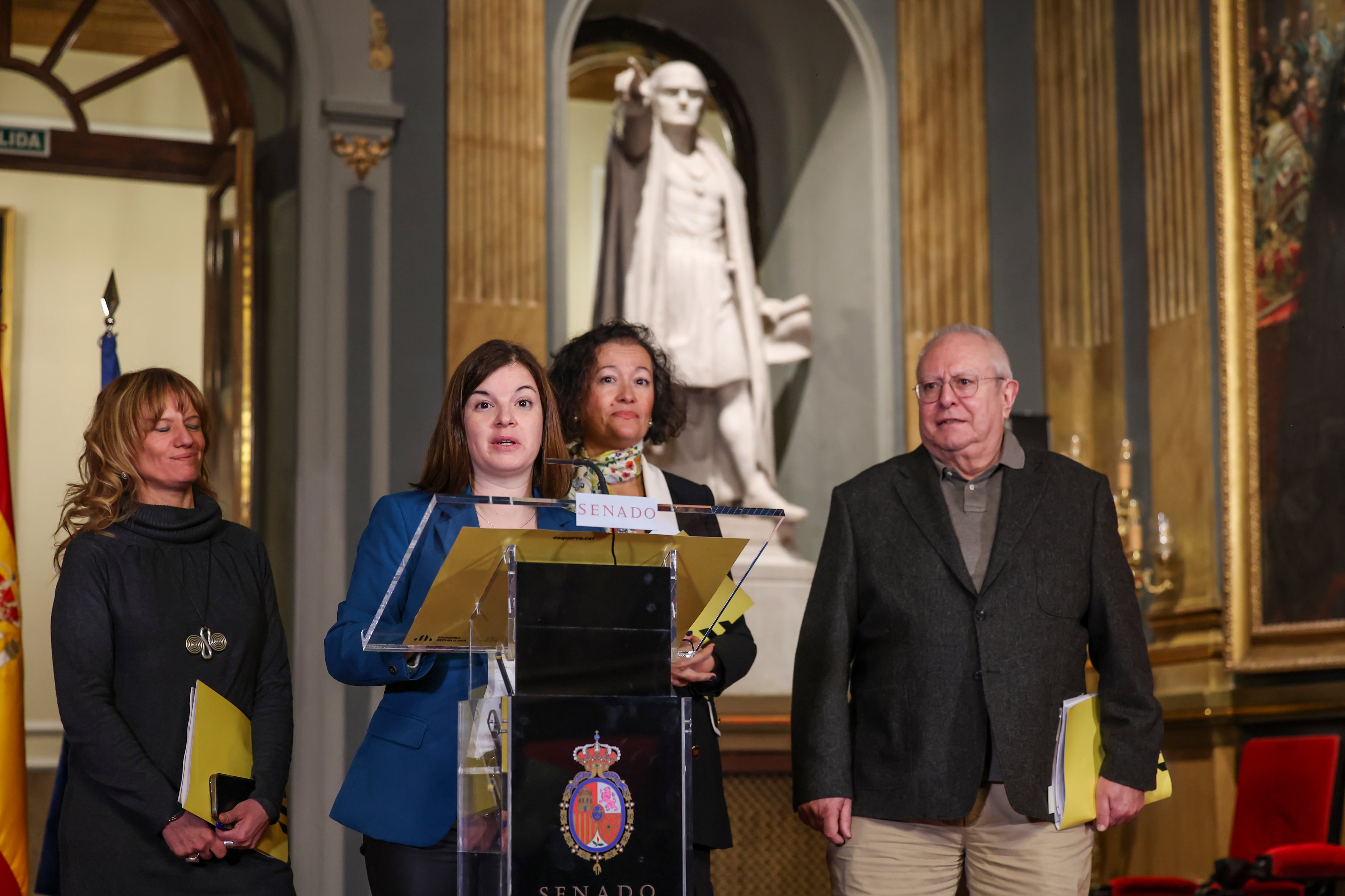 La senadora de ERC en el Senado, Sara Bailac, realiza unas declaraciones tras la reunión con la delegación de la Comisión de Venecia, órgano consultivo del Consejo de Europa que está de visita en Madrid para emitir un informe sobre la ley de amnistía.