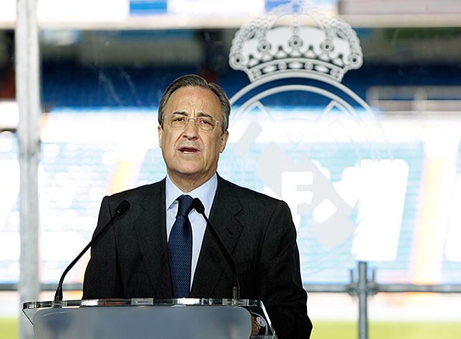 Florentino Pérez, durante la presentación de Pellegrini como nuevo entrenador del Madrid