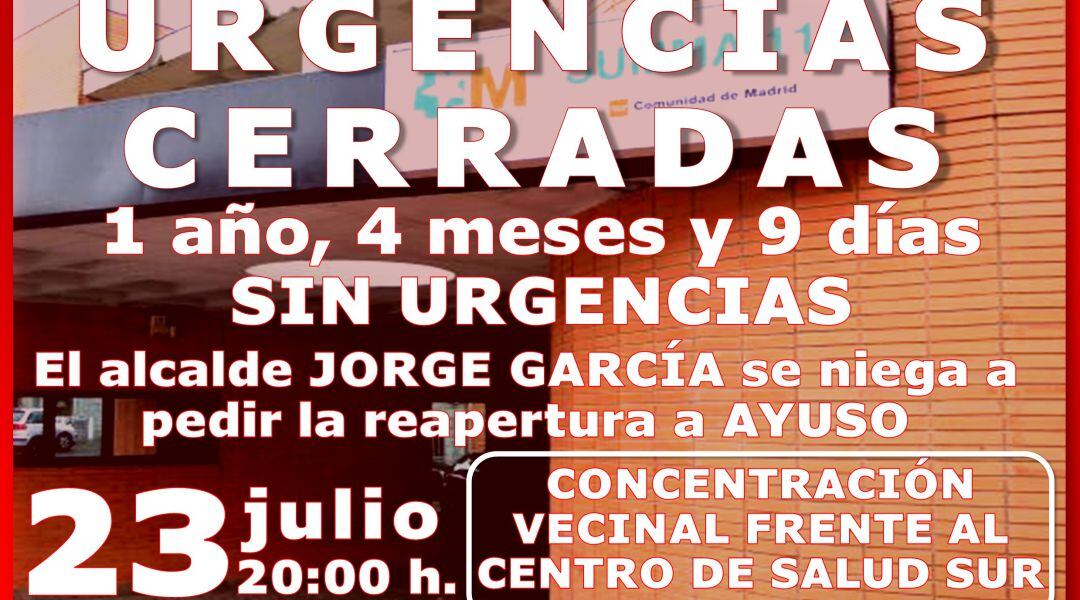 Cartel de la convocatoria de la concentración reclamando la apertura de las urgencias