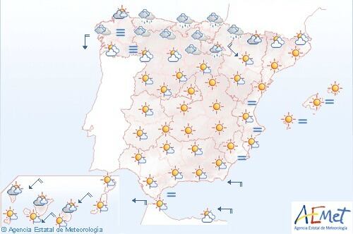 Mapa con la previsión del tiempo para hoy, jueves 18 de abril
