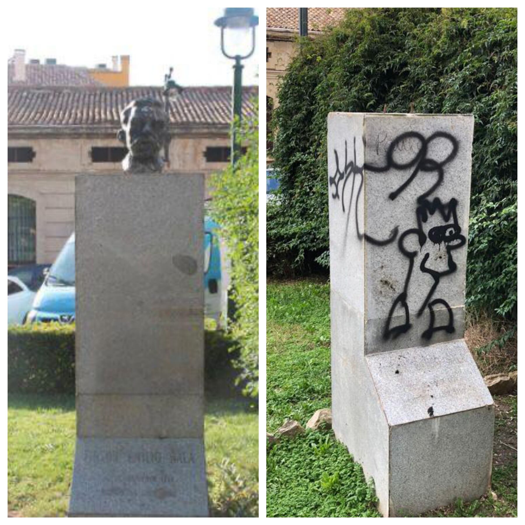 El Ayuntamiento de Alcoy denuncia la desaparición del busto de Emilio Sala en la plaza que da nombre el pintor alcoyano.