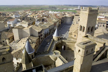 Vista parcial del castillo y del casco antiguo de Olite (Navarra)