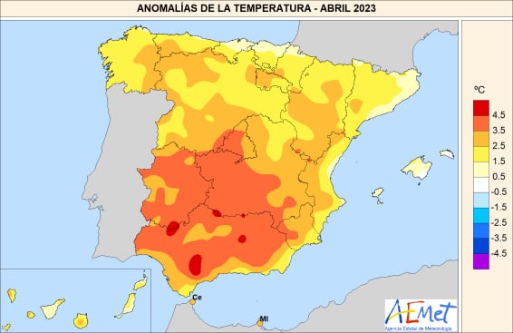 Anomalías de las temperaturas en abril de 2023