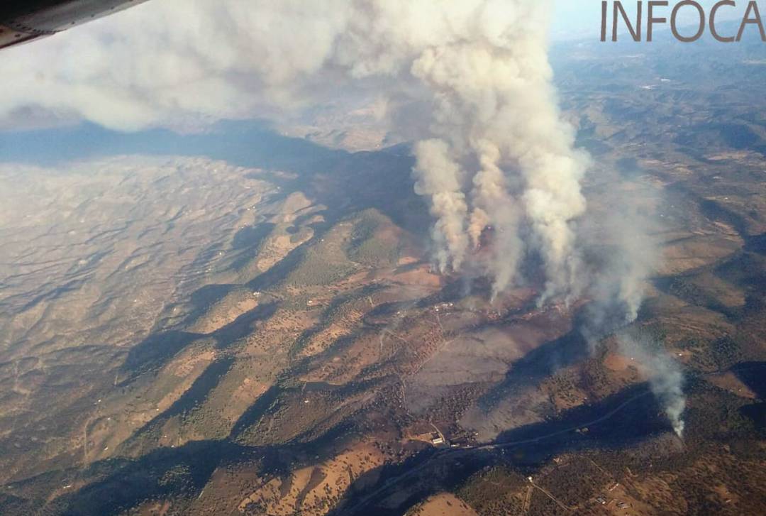 Panorámica aérea de la dimensión del incendio de Alcaracejos en Córdoba