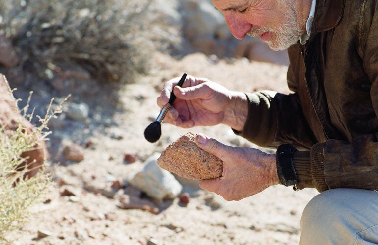 Experimentado arqueólogo en plenos trabajos de recuperación de piezas