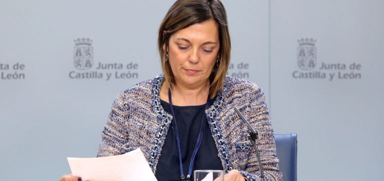 La portavoz de la Junta, Milagros Marcos, durante el Consejo de Gobierno en el que se refiere al caso del alcalde de Pajares de la Laguna