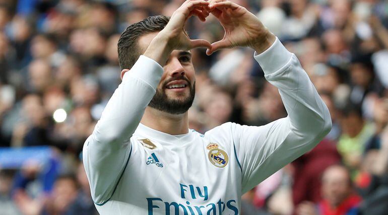 Nacho celebra su gol en el Bernabéu