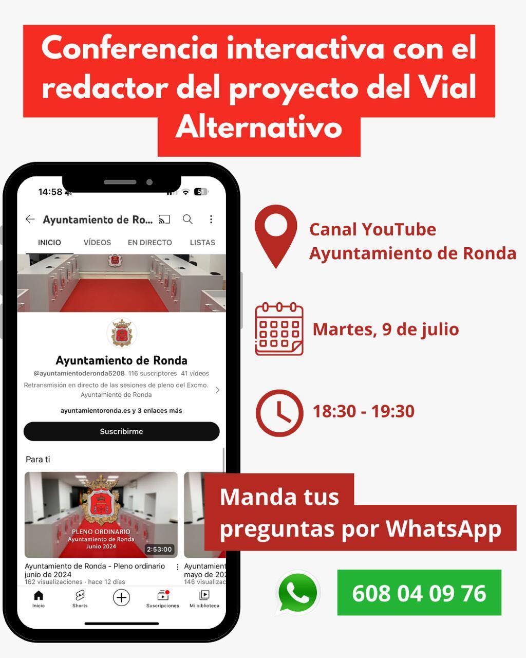 Cartel anunciado de la ponencia online sobre el Vial Alternativo de Ronda