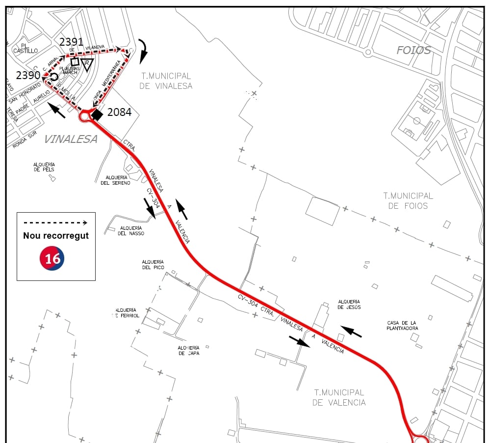 Nuevo recorrido de la línea 16 de la EMT de València