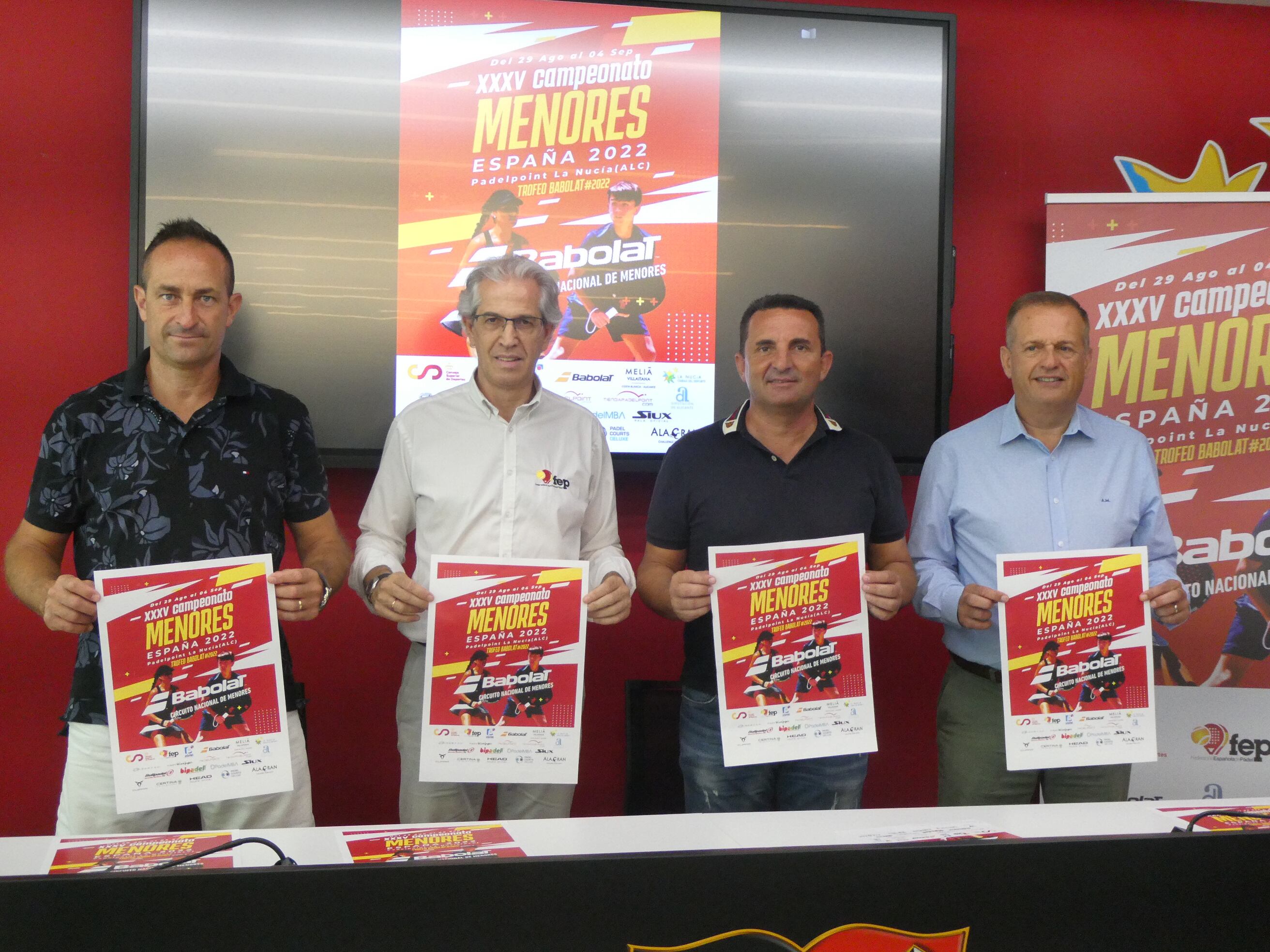 Ramón Morcillo, presidente Federación Española de Pádel, Alfonso Monferrer, presidente de la Federación de Pádel de la Comunitat Valenciana, Álex González, presidente de Padelpoint La Nucía y Bernabé Cano, alcalde de La Nucía